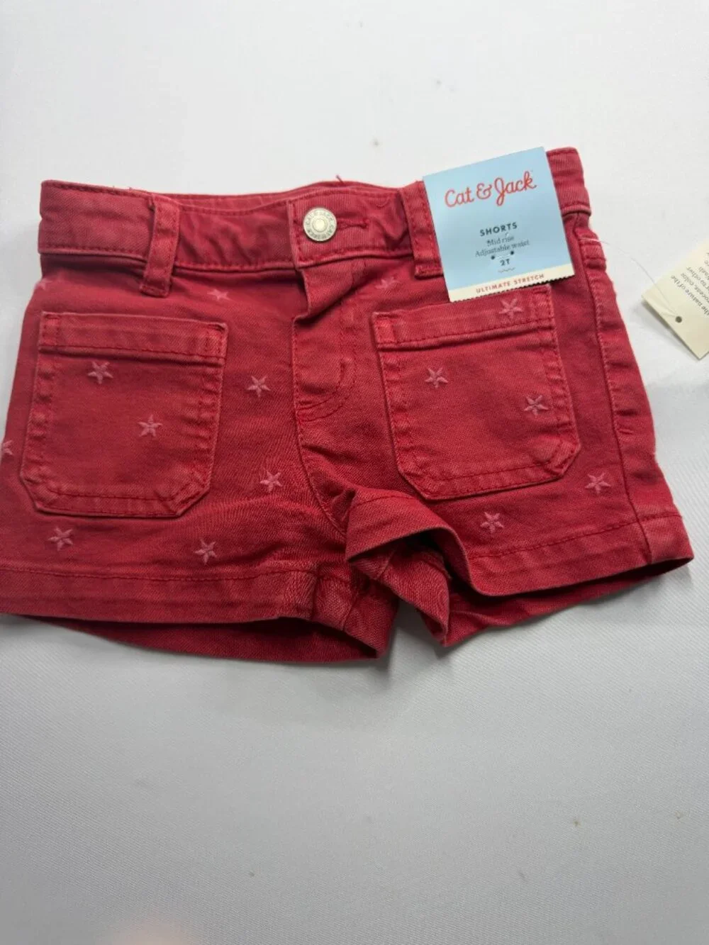 Cat & Jack Toddler Mid Rise Adjustable Waist Shorts Red Stars Size 2T & 3T NWT